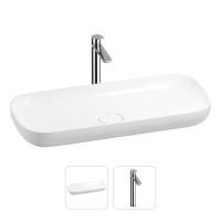 Раковина для ванной Wellsee Croquis 201000591 в наборе 2 в 1: овальная раковина белого глянцевого цвета, высокий смеситель в цвете хром