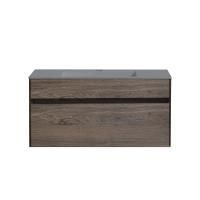 Тумба Vincea Chiara 1000 подвесная, 1 выкатной ящик soft-close, R.Oak с умывальником VCB-13100G из кварца, цвет серый
