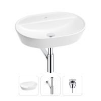 Раковина для ванной Wellsee Calin 201000991 в наборе 3 в 1: овальная раковина белого глянцевого цвета, сифон, донный клапан в цвете хром