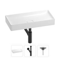 Раковина для ванной Wellsee Pure BY Wellsee 201001267 в наборе 3 в 1: прямоугольная раковина белого глянцевого цвета, сифон, выпуск в цвете матовый черный