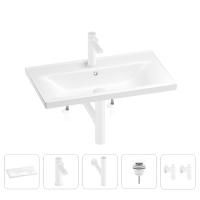 Раковина для ванной Wellsee FreeDom 201004955 в наборе 5 в 1: раковина белого глянцевого цвета, смеситель, сифон, донный клапан, угловые вентили (цвет набора матовый белый)