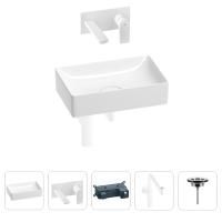 Раковина для ванной Wellsee Pure BY Wellsee 201002595 в наборе 4 в 1: раковина белого глянцевого цвета, встраиваемый смеситель, сифон, выпуск (цвет набора матовый белый)