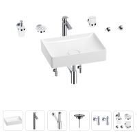 Раковина для ванной Wellsee Pure BY Wellsee 201006351 в наборе 9 в 1: раковина белого глянцевого цвета, высокий смеситель, сифон, выпуск, угловые вентили, аксессуары (цвет хром)
