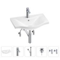 Раковина для ванной Wellsee Bisou 201005161 в наборе 5 в 1: раковина белого глянцевого цвета, смеситель, сифон, донный клапан, угловые вентили (цвет набора хром)