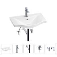 Раковина для ванной Wellsee Bisou 201005151 в наборе 5 в 1: раковина белого глянцевого цвета, смеситель, сифон, донный клапан, угловые вентили (цвет набора хром)