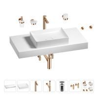 Раковина 50 см со столешницей 100 см Wellsee Pure BY Wellsee 201011274 в наборе 10 в 1: столешница, раковина, высокий смеситель, сифон, выпуск, кран-вентили, аксессуары (цвет розовое золото)
