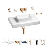Раковина 42 см со столешницей 80 см Wellsee Pure BY Wellsee 201010784 в наборе 9 в 1: столешница, раковина, встраиваемый смеситель, сифон, выпуск, аксессуары (цвет набора розовое золото)