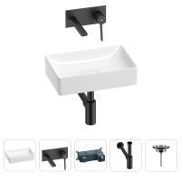 Раковина для ванной Wellsee Pure BY Wellsee 201002537 в наборе 4 в 1: раковина белого глянцевого цвета, встраиваемый смеситель, сифон, выпуск (цвет набора матовый черный)