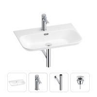 Раковина для ванной Wellsee Eclatant 2.0 201003776 в наборе 4 в 1: раковина белого глянцевого цвета, смеситель, сифон, донный клапан (цвет набора хром)