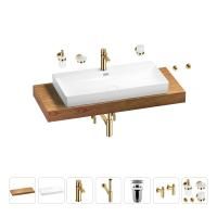 Раковина 90 см со столешницей 120 см Wellsee Bromance 201013678 в наборе 10 в 1: столешница, раковина, смеситель, сифон, выпуск, угловые вентили, аксессуары (цвет золото)