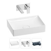 Раковина для ванной Wellsee Pure BY Wellsee 201000726 в наборе 2 в 1: прямоугольная раковина белого глянцевого цвета, встраиваемый смеситель в цвете хром