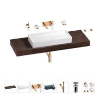 Раковина 75 см со столешницей 140 см Wellsee Pure BY Wellsee 201011869 в наборе 9 в 1: столешница, раковина, встраиваемый смеситель, сифон, выпуск, аксессуары (цвет набора розовое золото)