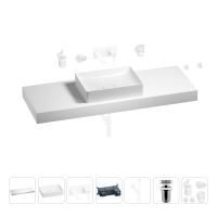 Раковина 50 см со столешницей 140 см Wellsee Pure BY Wellsee 201011530 в наборе 9 в 1: столешница, раковина, встраиваемый смеситель, сифон, выпуск, аксессуары (цвет набора матовый белый)