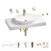 Раковина 60 см со столешницей 100 см Wellsee Calin 201007759 в наборе 10 в 1: столешница, раковина, смеситель, сифон, донный клапан, угловые вентили, аксессуары (цвет розовое золото)