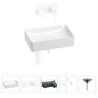 Раковина для ванной Wellsee Pure BY Wellsee 201002600 в наборе 4 в 1: раковина белого глянцевого цвета, встраиваемый смеситель, сифон, выпуск (цвет набора матовый белый)