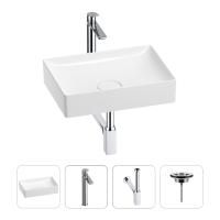 Раковина для ванной Wellsee Pure BY Wellsee 201002621 в наборе 4 в 1: раковина белого глянцевого цвета, высокий смеситель, сифон, выпуск (цвет набора хром)