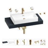 Раковина 70 см со столешницей 100 см Wellsee Graceful Pro 201012648 в наборе 10 в 1: столешница, раковина, смеситель, сифон, донный клапан, угловые вентили, аксессуары (цвет золото)