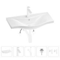 Раковина для ванной Wellsee Bisou 201005340 в наборе 5 в 1: раковина белого глянцевого цвета, смеситель, сифон, донный клапан, угловые вентили (цвет набора матовый белый)