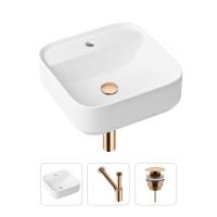 Комплект 3 в 1 Lavinia Boho Bathroom Sink 21520282: накладная фарфоровая раковина 42 см, металлический сифон, донный клапан