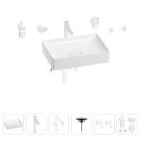 Раковина для ванной Wellsee Pure BY Wellsee 201006440 в наборе 9 в 1: раковина белого глянцевого цвета, высокий смеситель, сифон, выпуск, угловые вентили, аксессуары (цвет матовый белый)