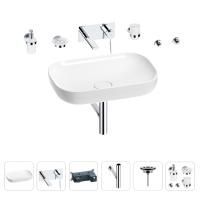 Раковина для ванной Wellsee Croquis 201005681 в наборе 8 в 1: раковина белого глянцевого цвета, встраиваемый смеситель, сифон, выпуск, аксессуары (цвет набора хром)