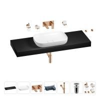 Раковина 60 см со столешницей 140 см Wellsee Croquis 201008364 в наборе 9 в 1: столешница, раковина, встраиваемый смеситель, сифон, выпуск, аксессуары (цвет набора розовое золото)