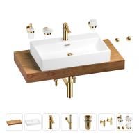 Раковина 70 см со столешницей 100 см Wellsee Graceful Pro 201012658 в наборе 10 в 1: столешница, раковина, смеситель, сифон, донный клапан, угловые вентили, аксессуары (цвет золото)