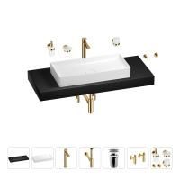 Раковина 75 см со столешницей 120 см Wellsee Pure BY Wellsee 201011773 в наборе 10 в 1: столешница, раковина, высокий смеситель, сифон, выпуск, кран-вентили, аксессуары (цвет золото)
