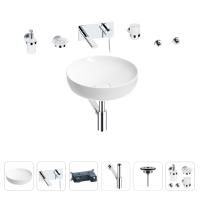 Раковина для ванной Wellsee Chalice Perfection 201006141 в наборе 8 в 1: раковина белого глянцевого цвета, встраиваемый смеситель, сифон, выпуск, аксессуары (цвет набора хром)