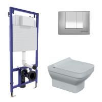 Комплект BERGES для монтажа  подвесного унитаза: инсталляция NOVUM525, кнопка S3 хром глянец, унитаз LEVEL Rimless, сидение дюропласт Level Slim SO, микролифт, быстросъем