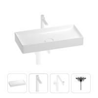Раковина для ванной Wellsee Pure BY Wellsee 201002790 в наборе 4 в 1: раковина белого глянцевого цвета, высокий смеситель, сифон, выпуск (цвет набора матовый белый)