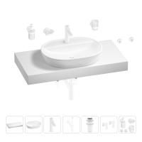 Раковина 60 см со столешницей 100 см Wellsee Calin 201007760 в наборе 10 в 1: столешница, раковина, смеситель, сифон, донный клапан, угловые вентили, аксессуары (цвет матовый белый)