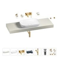 Раковина 60 см со столешницей 140 см Wellsee Croquis 201008268 в наборе 9 в 1: столешница, раковина, встраиваемый смеситель, сифон, выпуск, аксессуары (цвет набора золото)