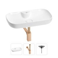 Раковина для ванной Wellsee Croquis 2.0 201001059 в наборе 3 в 1: овальная раковина белого глянцевого цвета, сифон, выпуск в цвете розовое золото