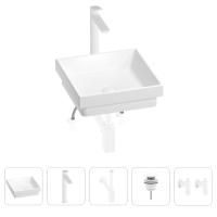 Раковина для ванной Wellsee Doux 201004165 в наборе 5 в 1: раковина белого глянцевого цвета, высокий смеситель, сифон, донный клапан, угловые вентили (цвет набора матовый белый)