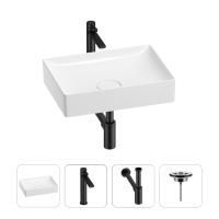 Раковина для ванной Wellsee Pure BY Wellsee 201002607 в наборе 4 в 1: раковина белого глянцевого цвета, высокий смеситель, сифон, выпуск (цвет набора матовый черный)