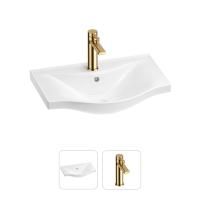 Раковина для ванной Wellsee Bisou 201000883 в наборе 2 в 1: полукруглая раковина белого глянцевого цвета, смеситель в цвете золото