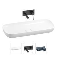 Раковина для ванной Wellsee Croquis 201000607 в наборе 2 в 1: овальная раковина белого глянцевого цвета, встраиваемый смеситель в цвете матовый черный