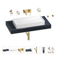 Раковина 75 см со столешницей 100 см Wellsee Pure BY Wellsee 201011588 в наборе 9 в 1: столешница, раковина, встраиваемый смеситель, сифон, выпуск, аксессуары (цвет набора золото)