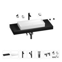 Раковина 75 см со столешницей 120 см Wellsee Pure BY Wellsee 201011772 в наборе 10 в 1: столешница, раковина, высокий смеситель, сифон, выпуск, кран-вентили, аксессуары (цвет матовый черный)
