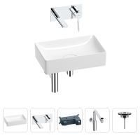 Раковина для ванной Wellsee Pure BY Wellsee 201002596 в наборе 4 в 1: раковина белого глянцевого цвета, встраиваемый смеситель, сифон, выпуск (цвет набора хром)