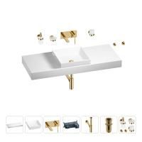Раковина 40 см со столешницей 120 см Wellsee Doux 201009368 в наборе 9 в 1: столешница, раковина, встраиваемый смеситель, сифон, донный клапан, аксессуары (цвет набора золото)