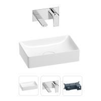 Раковина для ванной Wellsee Pure BY Wellsee 201000706 в наборе 2 в 1: прямоугольная раковина белого глянцевого цвета, встраиваемый смеситель в цвете хром