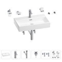 Раковина для ванной Wellsee Graceful Pro 201006726 в наборе 9 в 1: раковина белого глянцевого цвета, смеситель, сифон, донный клапан, угловые вентили, аксессуары (цвет набора хром)