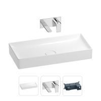 Раковина для ванной Wellsee Pure BY Wellsee 201000746 в наборе 2 в 1: прямоугольная раковина белого глянцевого цвета, встраиваемый смеситель в цвете хром