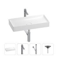 Раковина для ванной Wellsee Pure BY Wellsee 201002766 в наборе 4 в 1: раковина белого глянцевого цвета, высокий смеситель, сифон, выпуск (цвет набора хром)