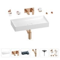 Раковина для ванной Wellsee Pure BY Wellsee 201006464 в наборе 8 в 1: раковина белого глянцевого цвета, встраиваемый смеситель, сифон, выпуск, аксессуары (цвет набора розовое золото)