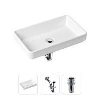 Комплект 3 в 1 Lavinia Boho Bathroom Sink 21520109: накладная фарфоровая раковина 55 см, металлический сифон, донный клапан