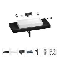 Раковина 75 см со столешницей 120 см Wellsee Pure BY Wellsee 201011787 в наборе 9 в 1: столешница, раковина, встраиваемый смеситель, сифон, выпуск, аксессуары (цвет набора матовый черный)