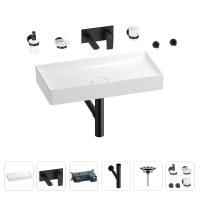 Раковина для ванной Wellsee Pure BY Wellsee 201006502 в наборе 8 в 1: раковина белого глянцевого цвета, встраиваемый смеситель, сифон, выпуск, аксессуары (цвет набора матовый черный)